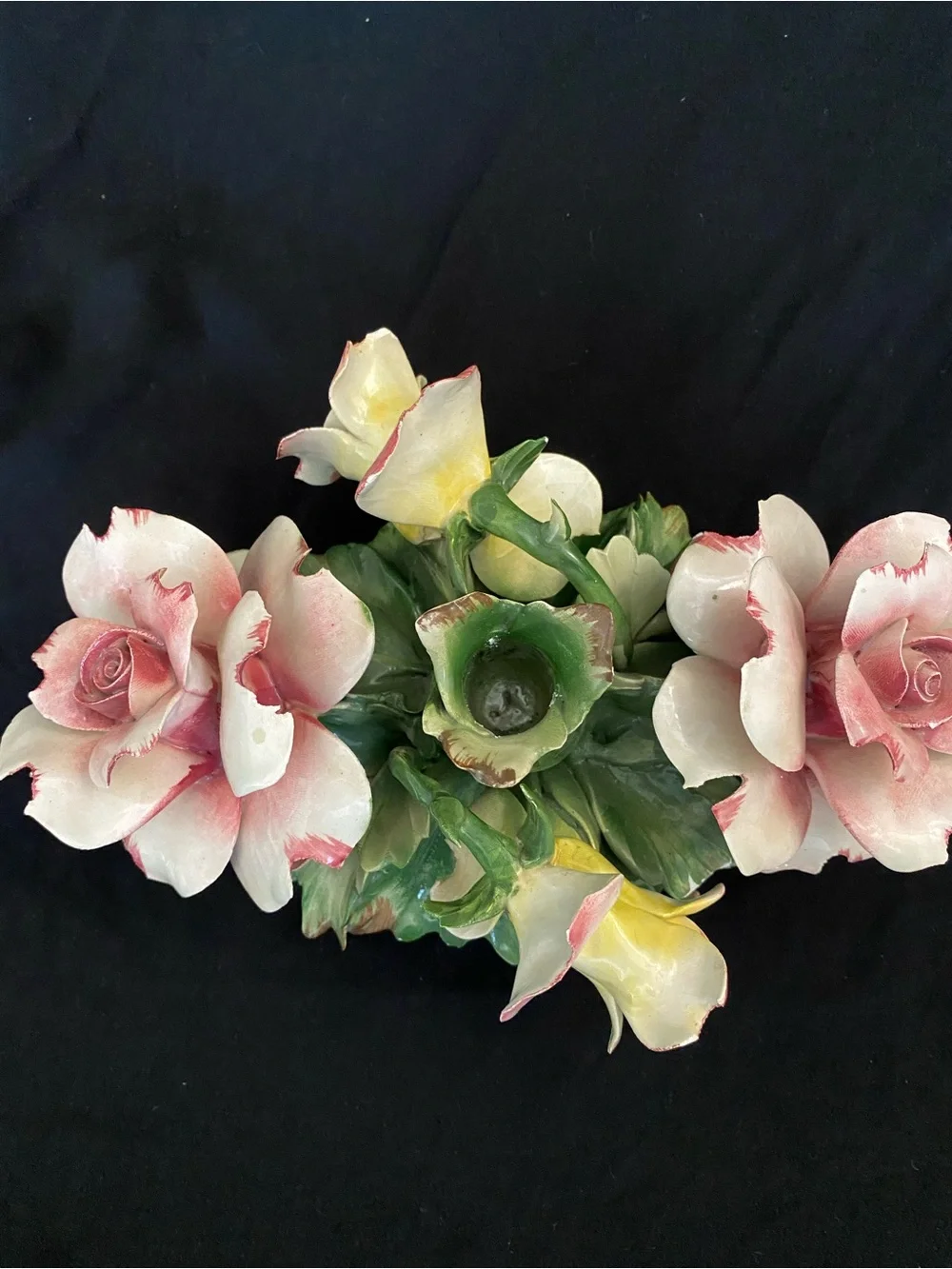 Vintage Italian Capodimonte Porcelain Flower Candle Holder Centerpiece,